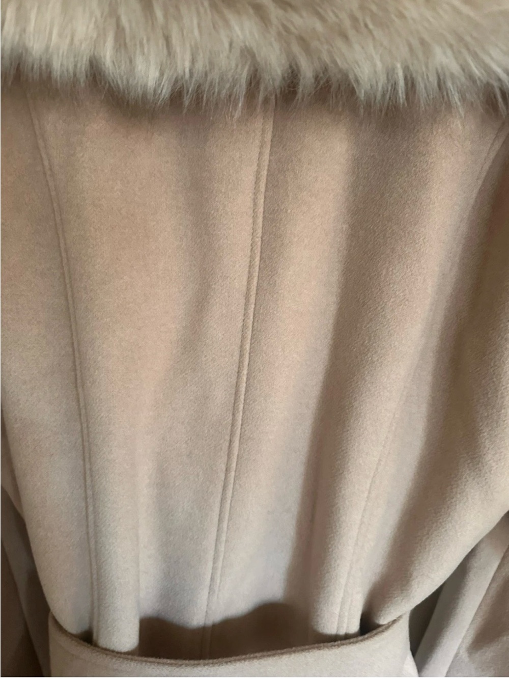 Karl Lagerfeld Paris Faux Fur Collar Wool Beige Coat Size L - Picture 6 of 7